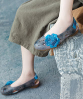 Blue Cowhide Splicing Buckle Strap Sandals