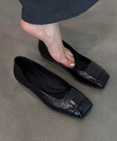 Black Comfortable Sheepskin Splicing Flat Feet Shoes Square Toe