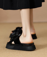Black Platform Faux Leather Floral Splicing Slide Sandals