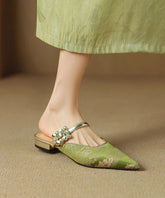Green Splicing Zircon Slide Sandals Pointed Toe