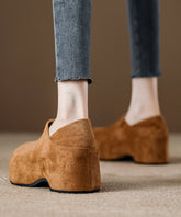 Camel Platform Suede Splicing Loafer Shoes