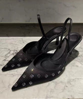 Elegant Black Stiletto Faux Leather Sandals Pointed Toe