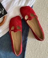 Comfortable Red Suede Splicing Flats Square Toe