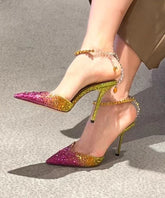 Rhinestone Gradient Color Sexy Pointed Thin Heel Sandals New
