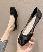 Black Dot Faux Leather Buckle Strap Flat Shoes