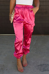 Something Great Satin Pocketed Elastic Waist Cargo Pants