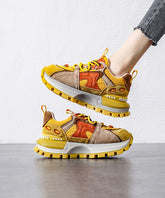 Yellow Platform Suede Comfy Splicing Sport Shoes Lace Up