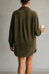 Loose-fitting Long-sleeved Shirt-style Retro Mini Dress