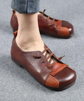 Comfortable Flat Shoes Chocolate Genuine Leather