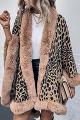 Leopard Print Raw Edge Shawl Cape Cardigan