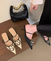 French Black Floral Splicing Slide Sandals Pointed Toe