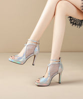 Silk Breathable Mesh Splicing Platform Stiletto Sandals