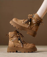 Brown Lace Up Zippered Splicing Platform Boots