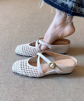 White Wedge Sheepskin Elegant Splicing Slide Sandals