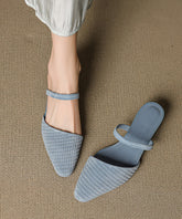 Splicing High Heel Blue Suede Slide Sandals