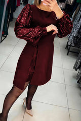 Sequined Puff Sleeve Elegant Mini Dress
