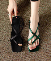 French Black Square Headed Cross Tie Toe Sandals