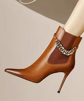 Classy Splicing Stiletto Boots Brown Faux Leather Pointed Toe