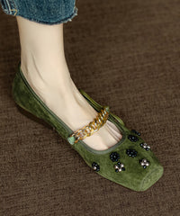 Bow Nail Bead Flat Feet Shoes Black Suede