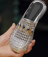 Silver Hollow Out Faux Leather Splicing Slide Sandals