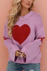 Heart-shaped Jacquard Long-sleeved Loose Knit Sweater