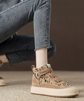 Khaki Leopard Platform Suede Buckle Strap Splicing Boots