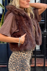 Collared Sleeveless Short Faux Fur Vest