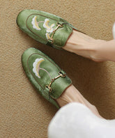 Stylish Green Satin Embroidery Slide Sandals