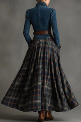 Faux Denim Suede Patchwork Long-sleeved Casual Maxi Dress