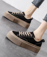 Black Platform Suede Casual Splicing Flat Shoes Lace Up