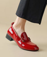 Stylish Splicing Chunky Loafer Shoes Red Sheepskin