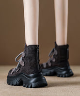 Grey Platform Suede Splicing Lace Up Boots