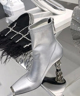 Versatile Silver Zipper Metal Heterotypic High Heel Boots