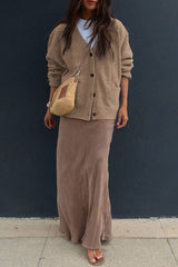 Solid Color V-Neck Button Casual Pocket Knit Cardigan
