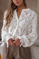 Lace Long-sleeved Casual Button-down Shirt