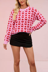Heart-shaped Jacquard Loose Long-sleeved Knit Sweater