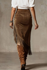 Suede Tassel Irregular Casual Midi Skirt