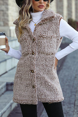 Lapel Sleeveless Pocket Loose Casual Long Vest Coat