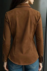 Suede Long-sleeved Button-down Casual Shirt
