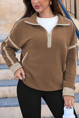 Color-blocked Trim Loose Casual Pocket Sweatshirt