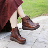 Leather Ethnic Wedge Heel Boots