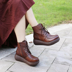 Leather Ethnic Wedge Heel Boots