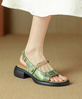 Green Chunky Heel Retro Sandals Peep Toe