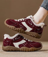 Comfy Lace Up Splicing Platform Flat Shoes Red Suede Thick Warm