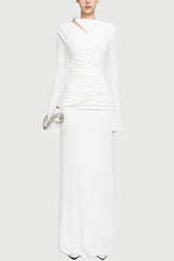 Long-sleeved Slim-fit Pleated Elegant Maxi Dress
