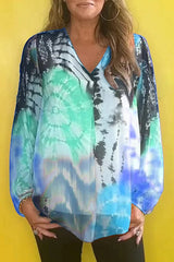 Gradient Tie-dye V-neck Long-sleeved Casual Shirt