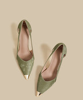 Green Faux Leather Splicing High Heel Sandals Pointed Toe