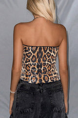 Sequined Leopard Print Off-shoulder Fitted Crop Top
