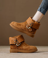 DIY Comfortable Splicing Platform Boots Camel Suede