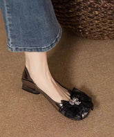 French Bow Splicing Faux Leather Flat Shoes